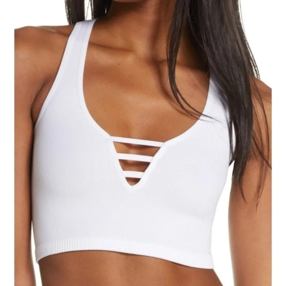 FREE PEOPLE Strapped In Seamless Ribbed Brami Crop Top White M/L